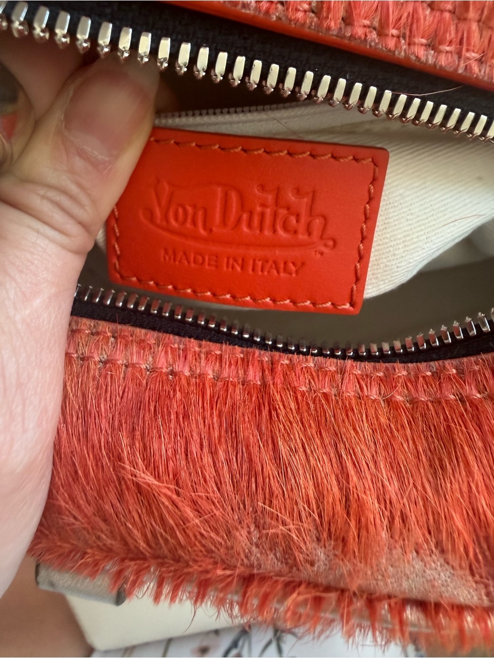 Von Dutch Real Pony Hair Paris Orange Leather Bowling Bag RARE - Picture 4 of 10